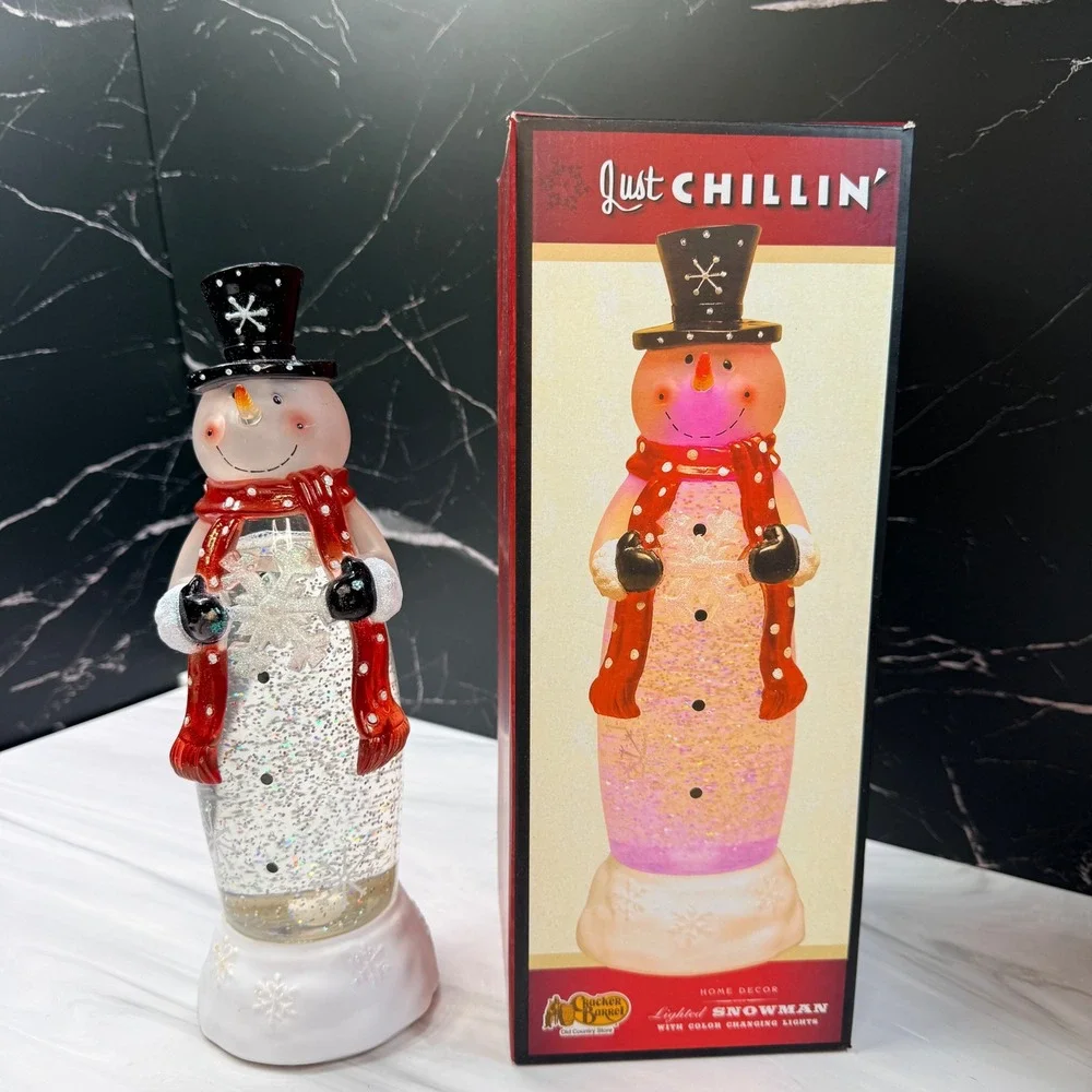 Cracker Barrel Lighted Snowman Color Changing LED Glitter Water Globe Figurine